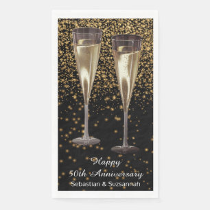 Champagne Glasses Custom Wedding Anniversary Party Paper Guest Towels