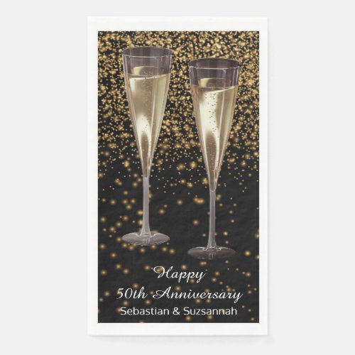 Champagne Glasses Custom Wedding Anniversary Party Paper Guest Towels