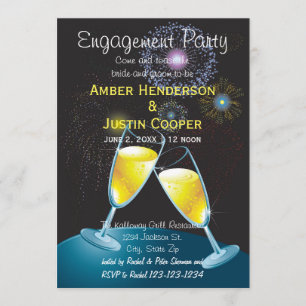 Champagne Glasses & Fireworks - Engagement Party Invitation