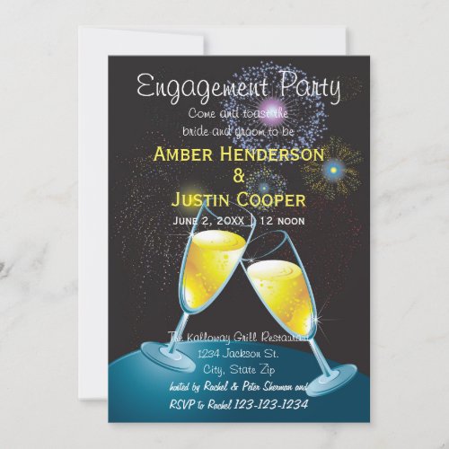 Champagne Glasses  Fireworks _ Engagement Party Invitation