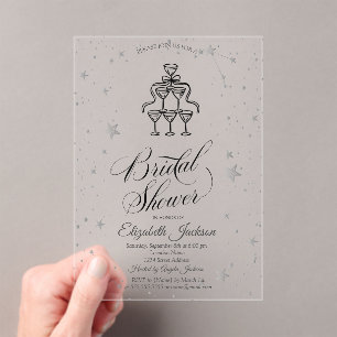 Champagne Glasses Gold Stars Bridal Shower Acrylic Invitations