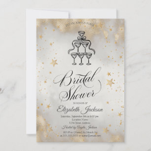 Champagne Glasses Gold Stars Bridal Shower Invitation