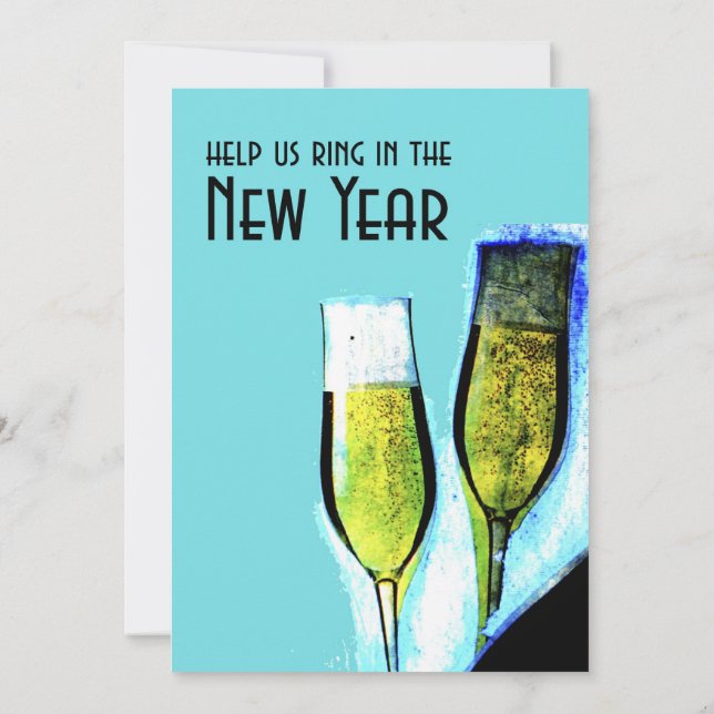Champagne Glasses New Year's Eve Party Invitation (Back)