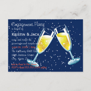 Champagne Glasses Night - 3x5 Engagement Party Invitation