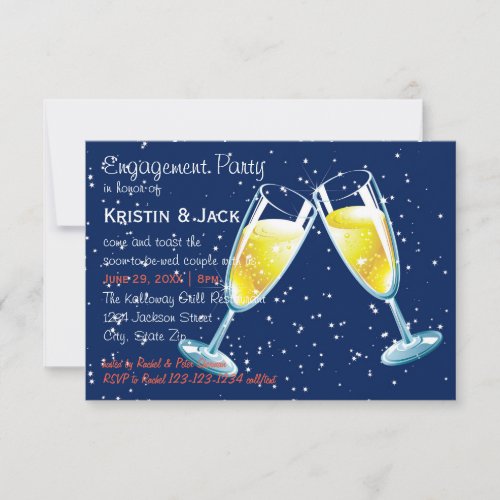 Champagne Glasses Night _ 3x5 Engagement Party Invitation
