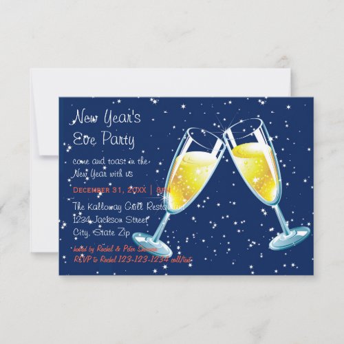 Champagne Glasses Night _ 3x5 New Years Eve Party Invitation