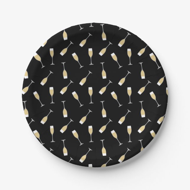 Champagne Glasses Patterned Birthday Paper Plates (Front)