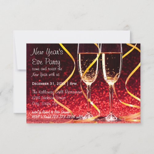 Champagne Glasses Photo _ 3x5 New Years Eve Party Invitation