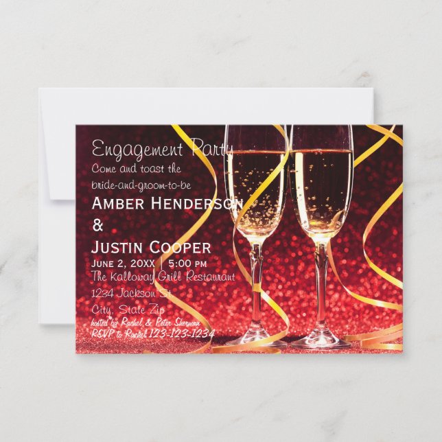 Champagne Glasses Photo - Engagement Party Invitation (Front)