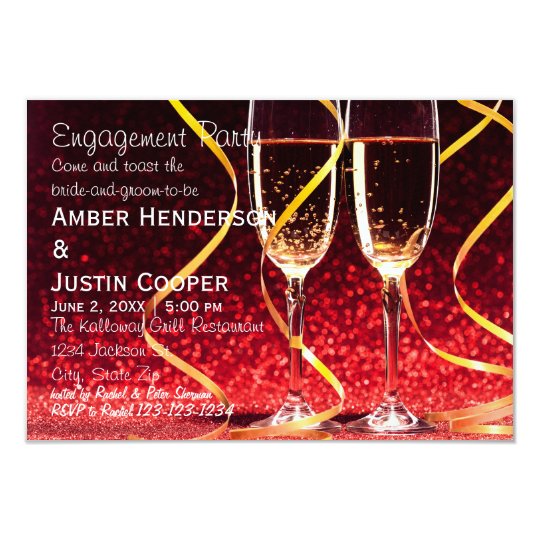 Champagne Glasses Photo Engagement Party Invitation