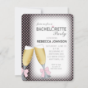 Champagne Glasses Pink Bows Bachelorette Party Invitation