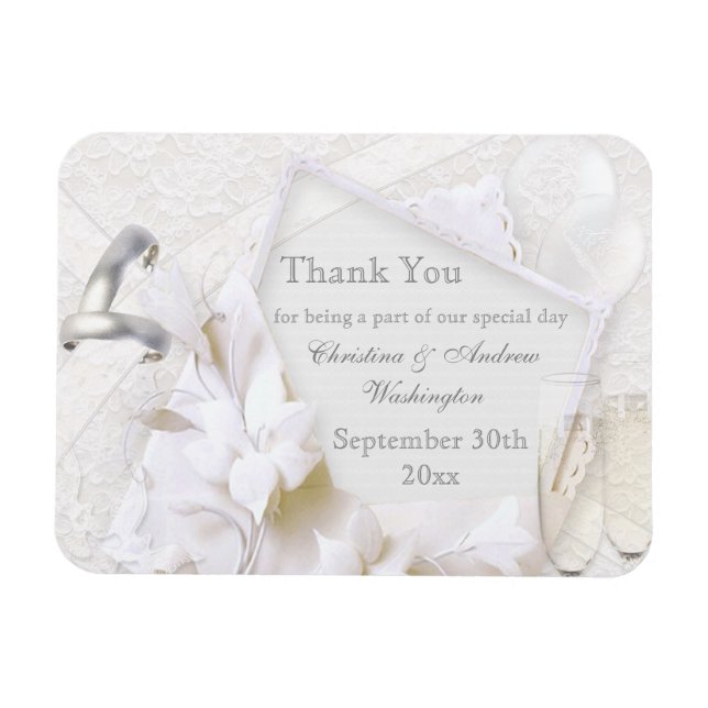 Champagne Glasses & Rings Thank You Wedding Favor Magnet (Horizontal)