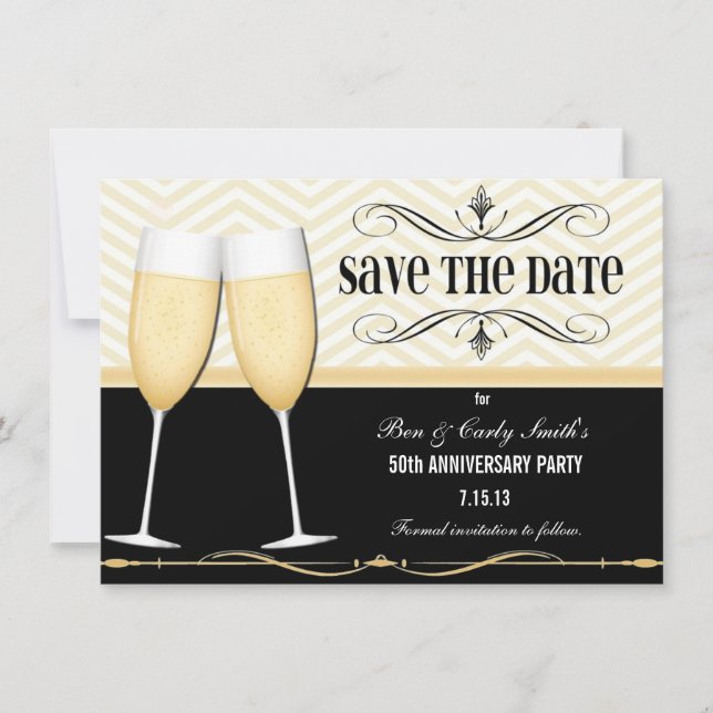 Champagne Glasses Save the Date Invitation (Front)