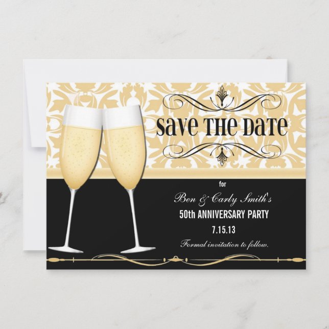 Champagne Glasses Save the Date Invitation (Front)