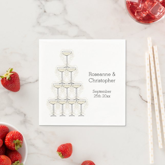 Champagne Glasses Simple Wedding Napkins (Insitu)