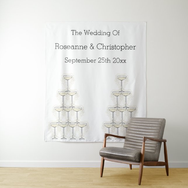 Champagne Glasses Simple Wedding Tapestry (In Situ)