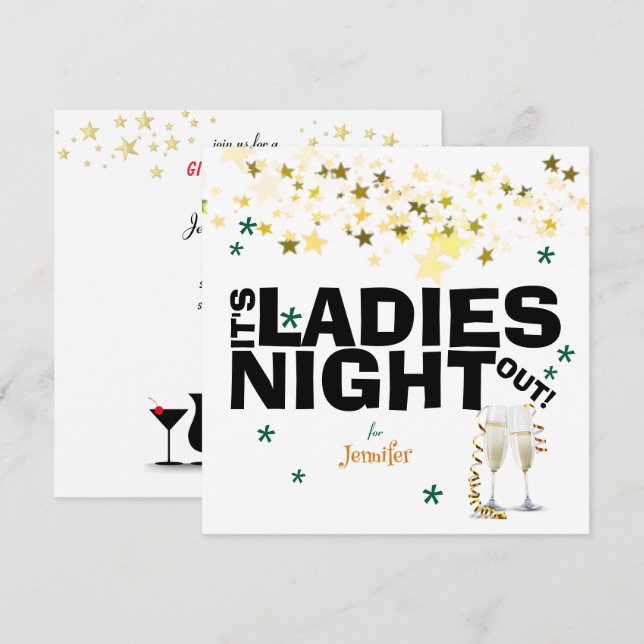 Champagne Glasses Sparkles Bachelorette Party Invitation (Front/Back)