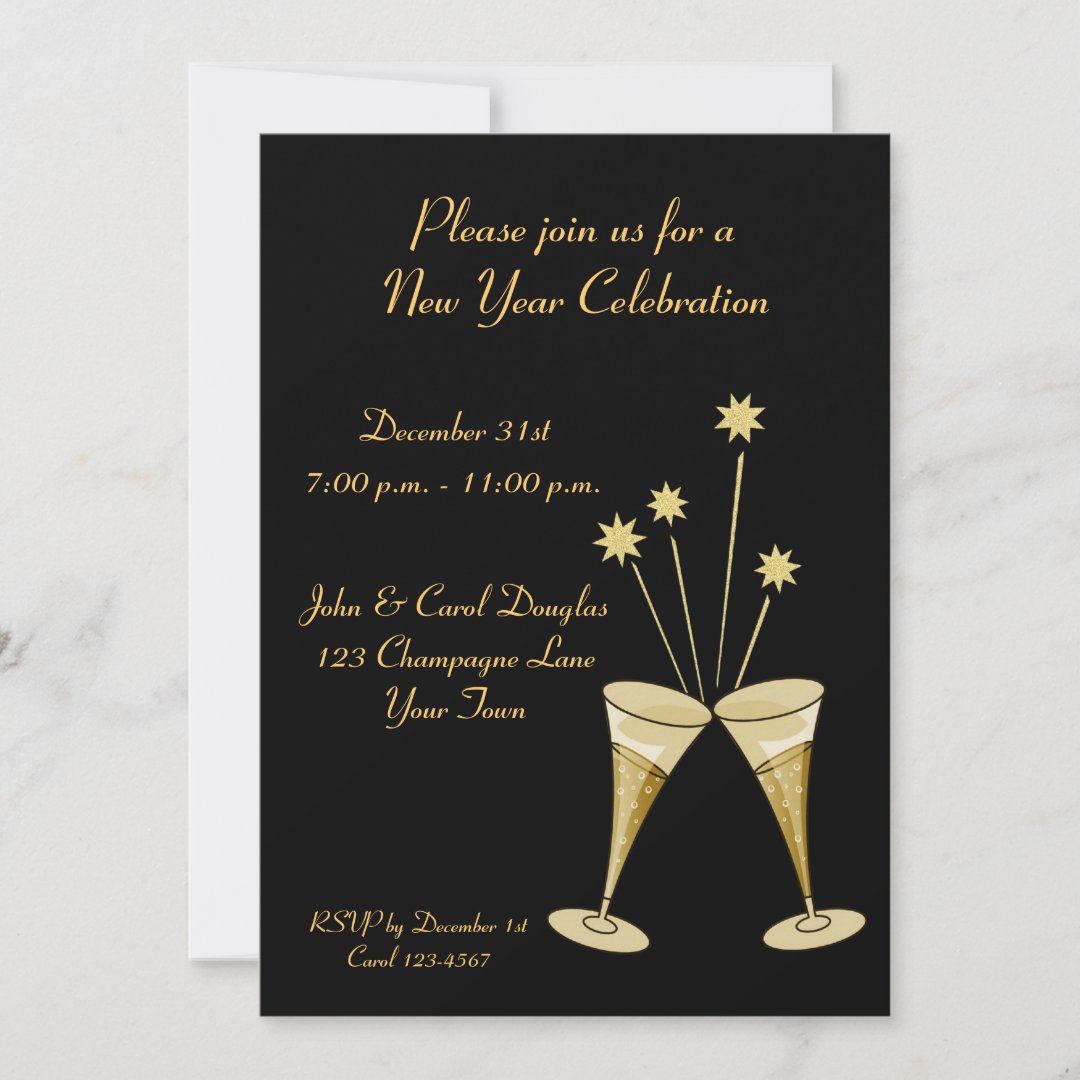 Champagne Glasses Stars Cocktail Party Invitation | Zazzle