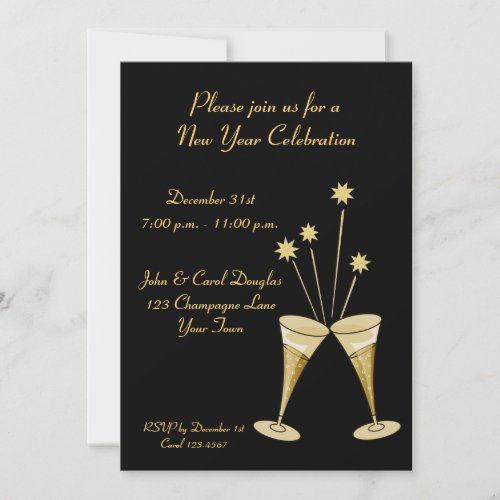Champagne Glasses Stars Cocktail Party Invitation