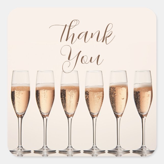 Champagne Glasses "Thank You" Square Favor Sticker (Front)