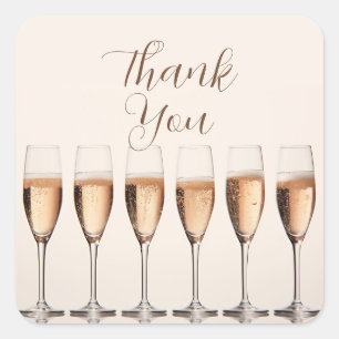Champagne Glasses "Thank You" Square Favor Sticker