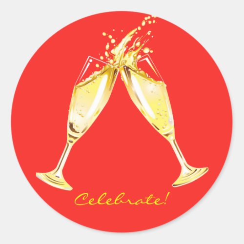 Champagne Glasses Toast Celebrate Classic Round Sticker