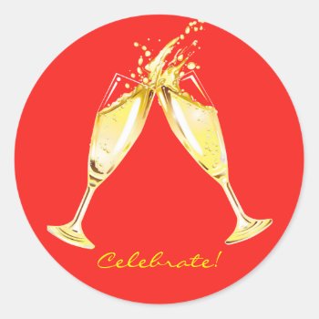 Champagne Glasses Toast Celebrate Classic Round Sticker by MagnoliaVintage at Zazzle