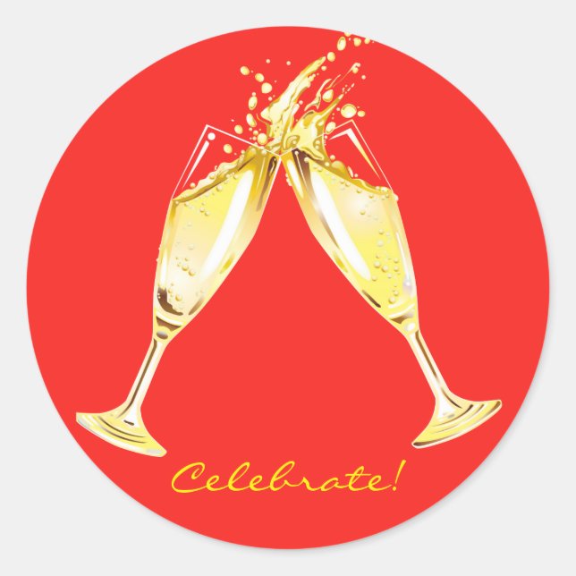 Champagne Glasses Toast Celebrate Classic Round Sticker (Front)