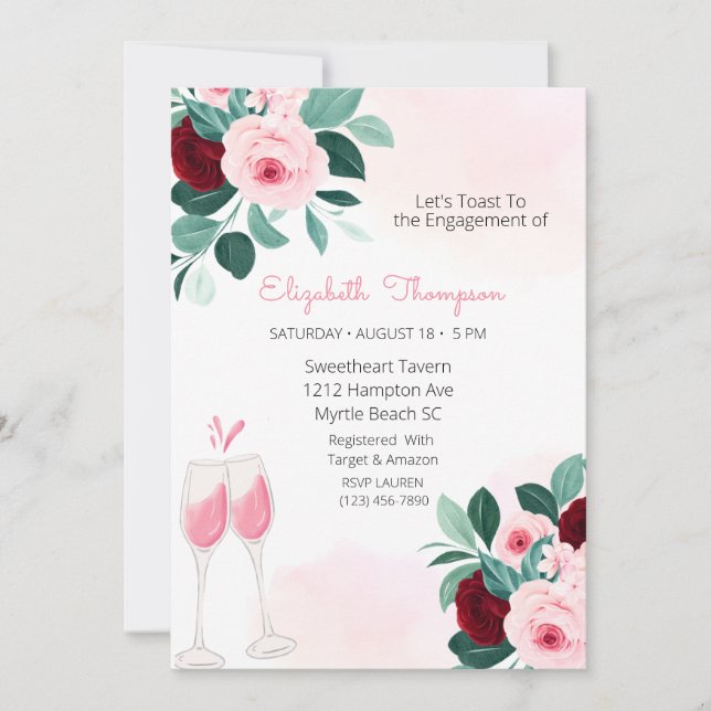Champagne Glasses Toast  Floral Bridal Shower   Invitation (Front)