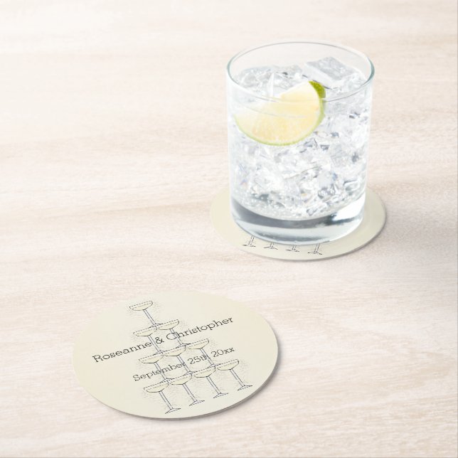 Champagne Glasses Wedding Round Paper Coaster (Insitu)