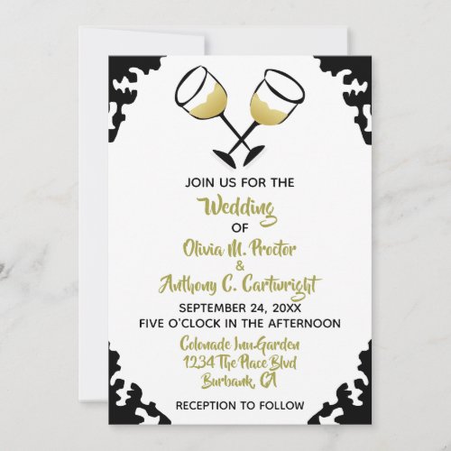 Champagne Glasses White and Gold Wedding  Invitation