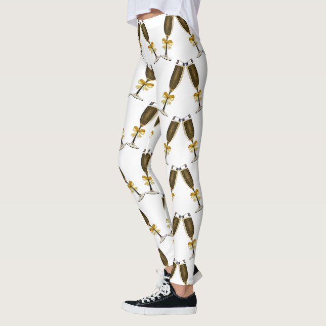 Champagne glasses with golden bows leggings (Left)