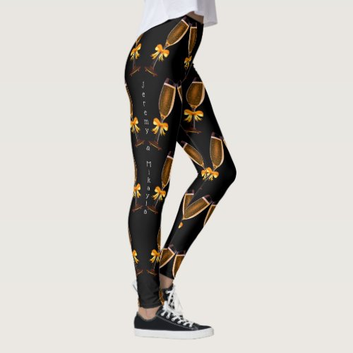 Champagne glasses with Golden Bows Leggings