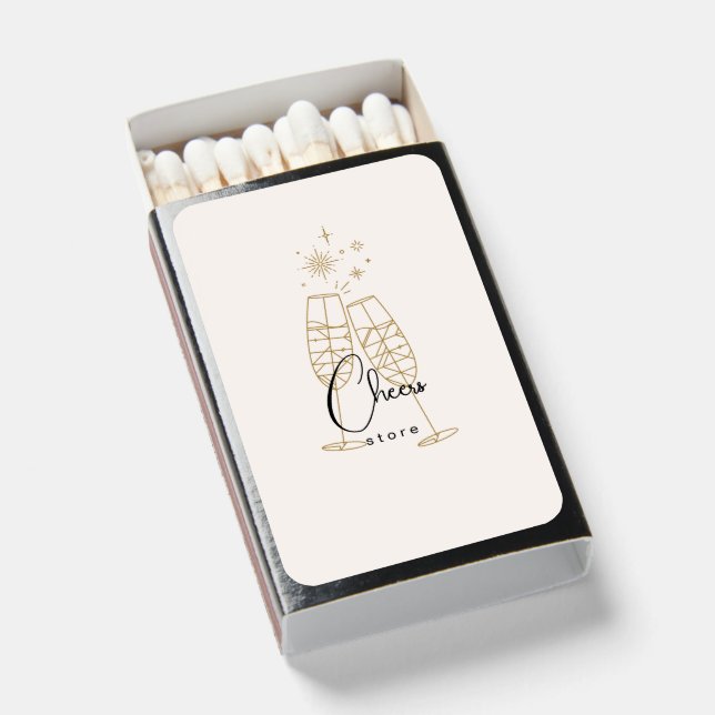Champagne Glasses With Inscription Cheers Store  Matchboxes (Front Open)