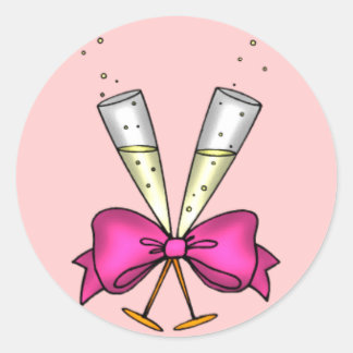 Champagne Glasses with Pink Bow Stickers