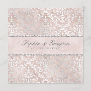 Champagne Glimmer Damask Wedding Invite