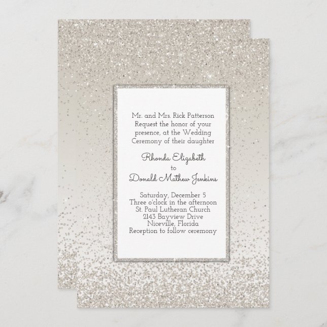 Champagne Glitter and Shine Wedding Invitation (Front/Back)