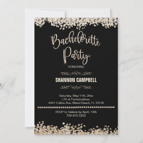 Champagne Glitter Bachelorette Party With Bling   Invitation