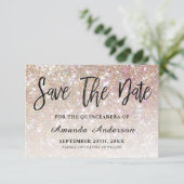 Champagne Glitter Brush Script  Quinceanera Save The Date (Standing Front)