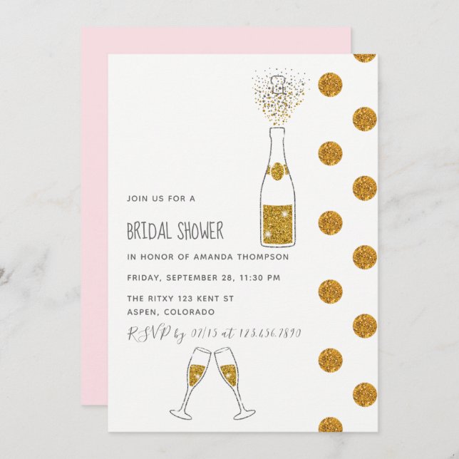 Champagne glitter bubbles Bridal Shower Invitation (Front/Back)