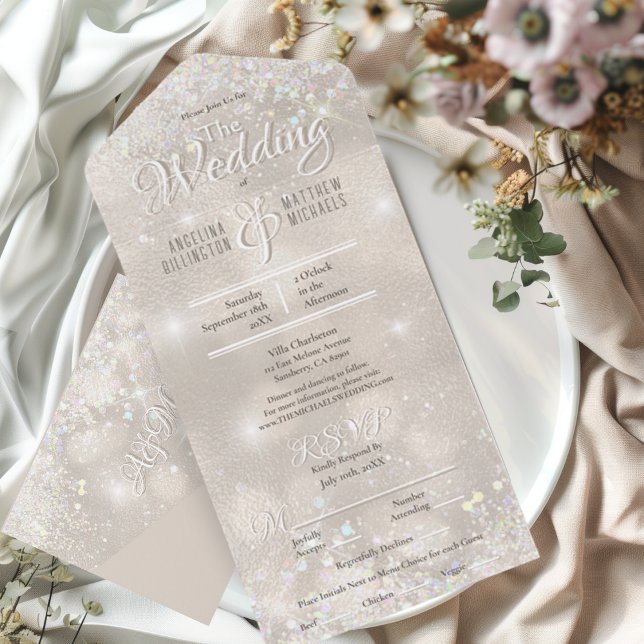 Champagne Glitter Confetti Elegant Wedding All In One Invitation (Elegant Champagne Glitter Confetti Wedding All In One Invitation)