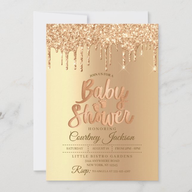 Champagne Glitter Drip Baby Shower Invitation (Front)