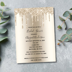 Champagne Glitter Drip Bridal Shower Glam Trendy Invitation