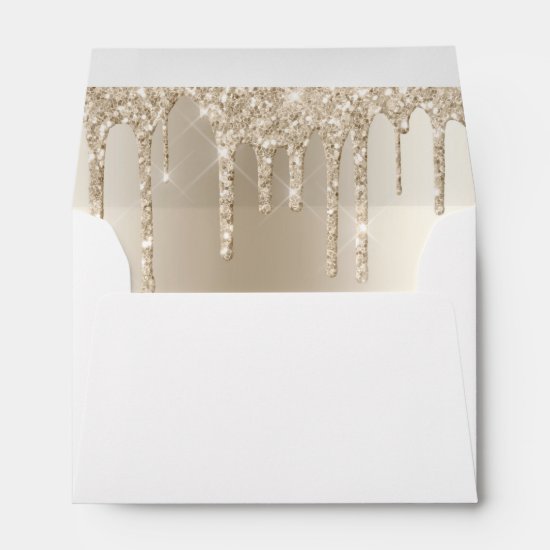 Champagne Glitter Drip Glam Formal Trendy Modern Envelope