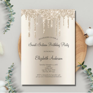 Champagne Glitter Drip Glam Sweet 16 Birthday  Invitation