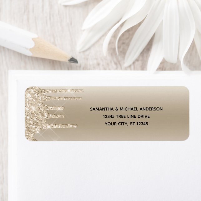 Champagne Glitter Drip Glam Trendy Return Address Label (Insitu)