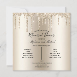Champagne Glitter Drip Rehearsal Dinner Invitation