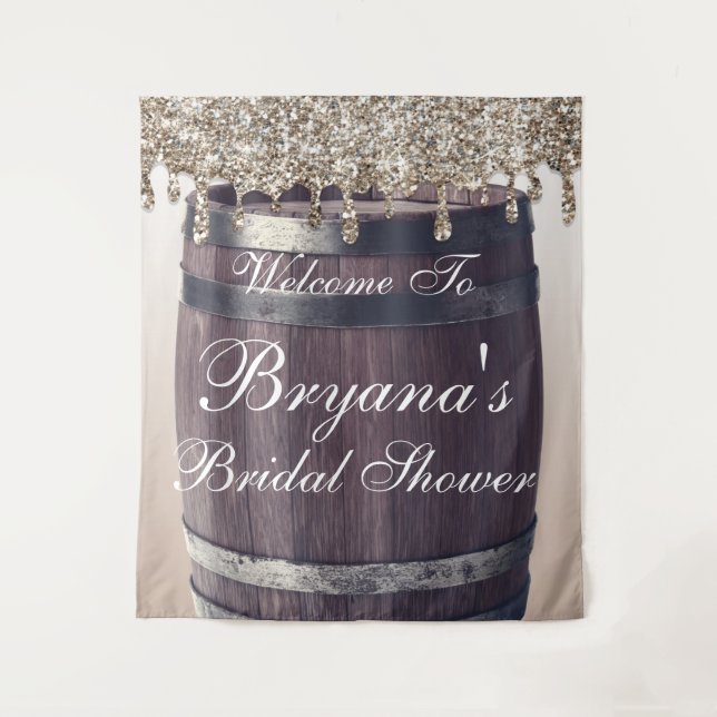 Champagne Glitter Drip Rustic Glam Bridal Shower Tapestry (Front)