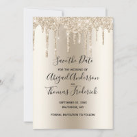 Champagne Glitter Drip Wedding Glam Trendy  Save The Date