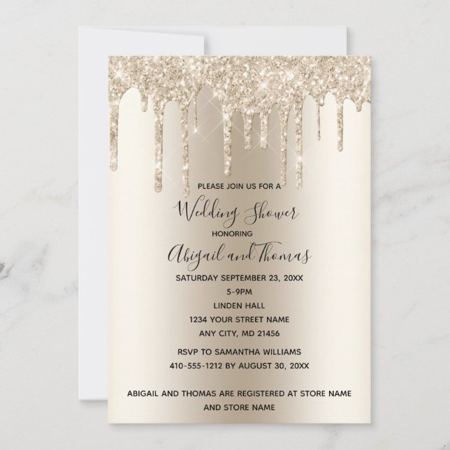 Champagne Glitter Drip Wedding Shower Glam Trendy Invitation (Front)
